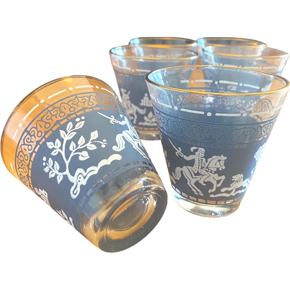 Wedgewood Blue, Hazel Atlas vintage “Arabian Nights” shot glasses.set of 6